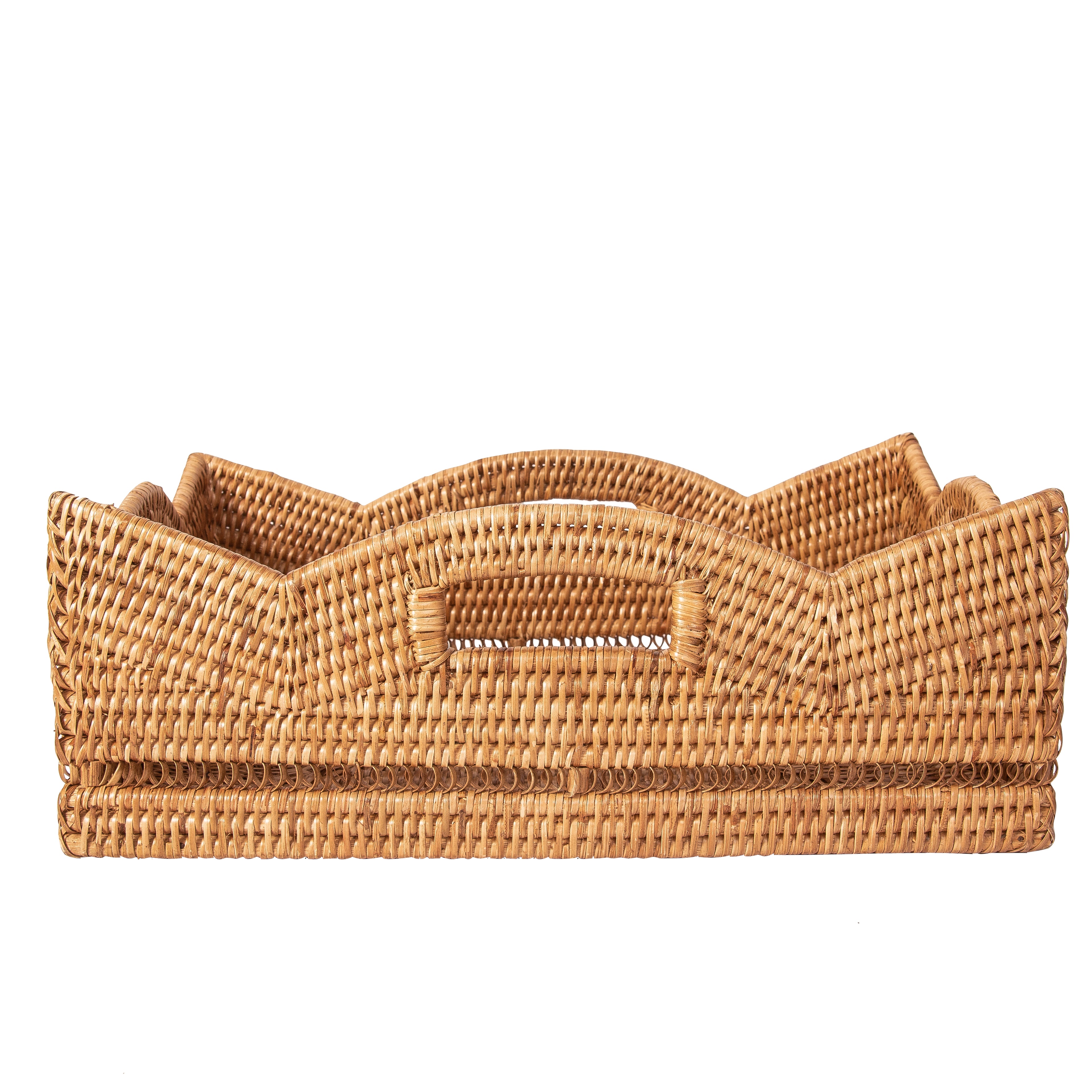 Honey Brown Wavy Edge Rattan Organizer Tray