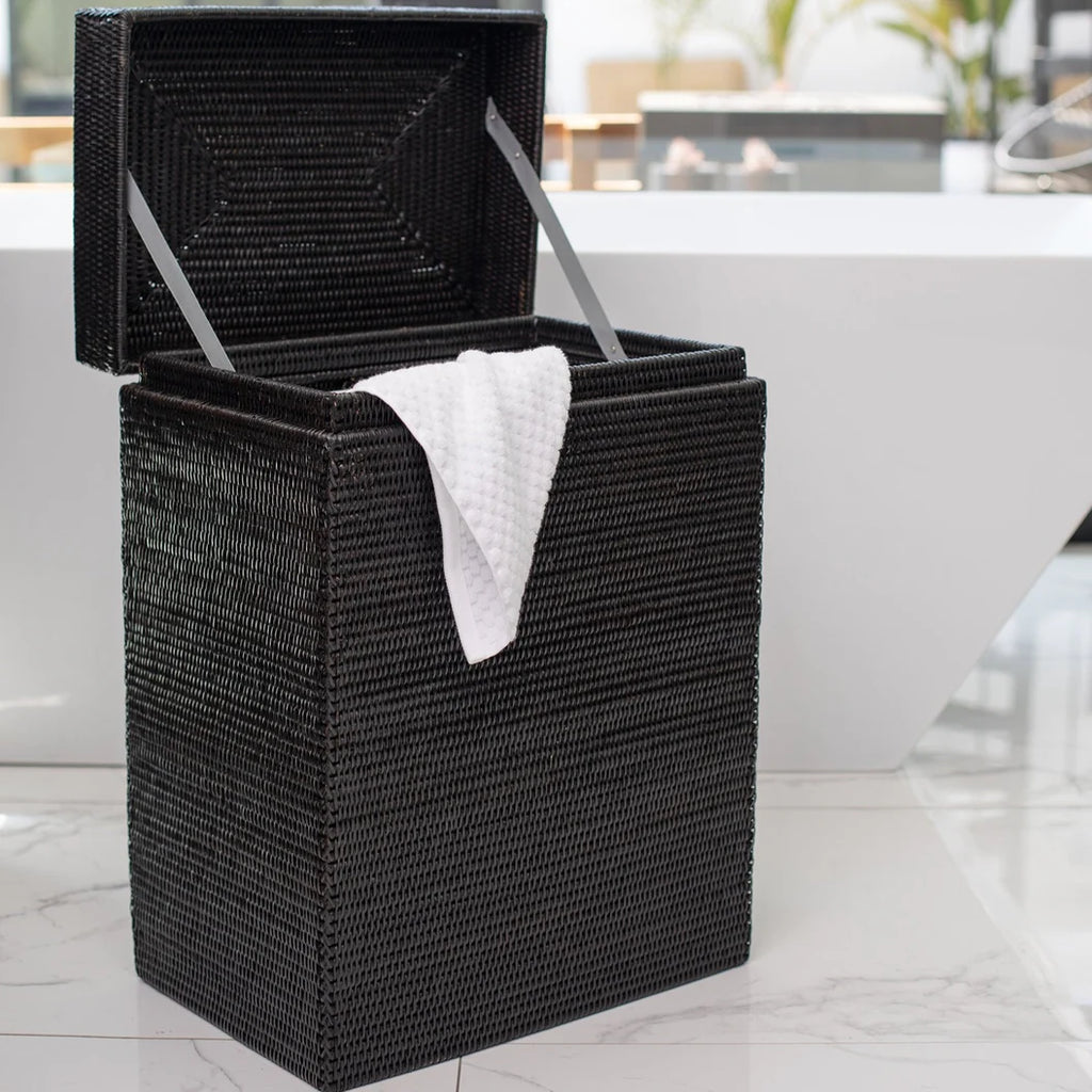 Black Rattan Laundry Hamper With Lid