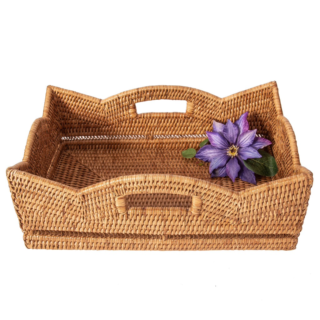 Honey Brown Wavy Edge Rattan Organizer Tray