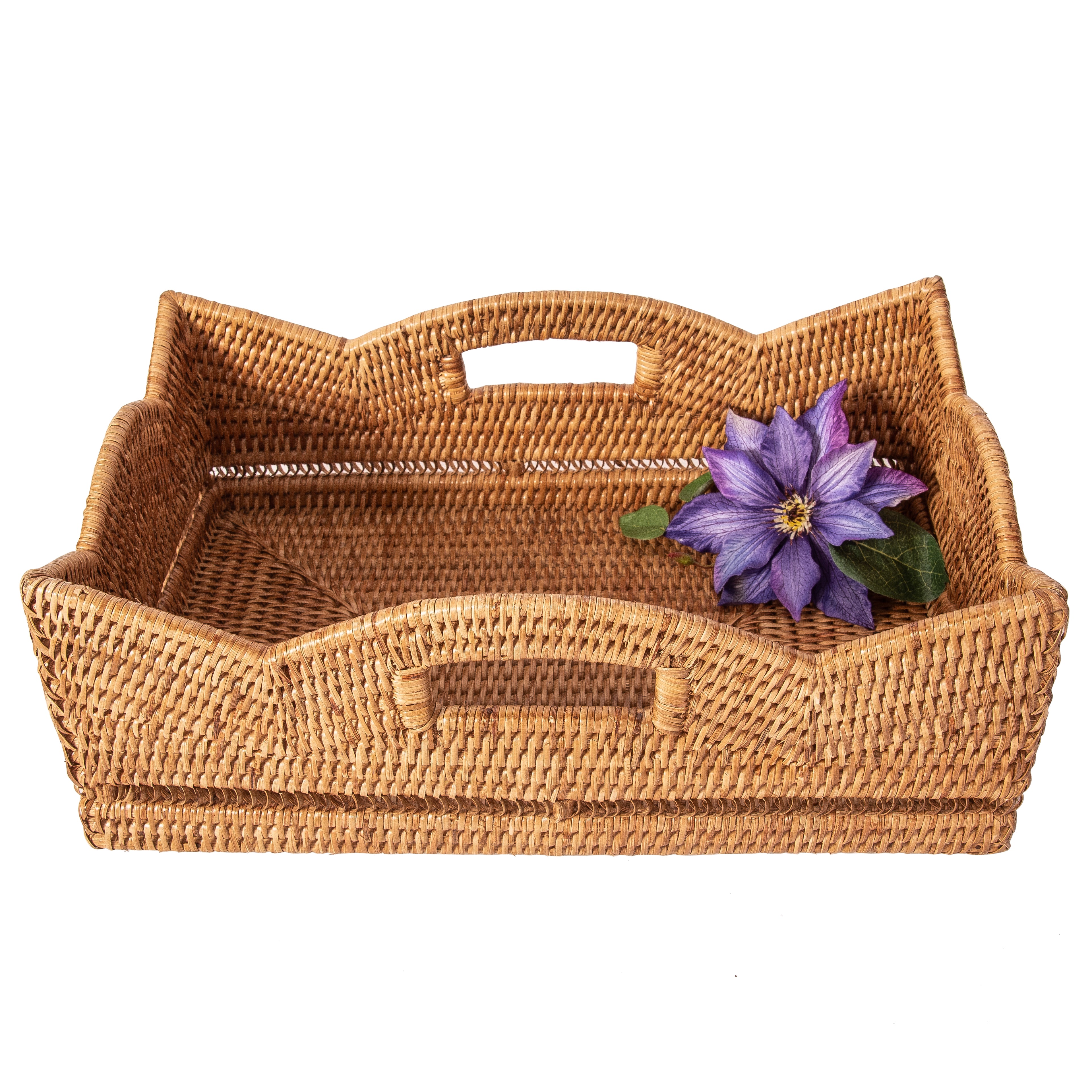 Honey Brown Wavy Edge Rattan Organizer Tray