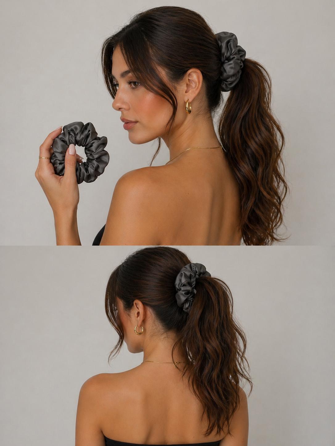 Silk Scrunchie Gift Duo | Obsidian Grey