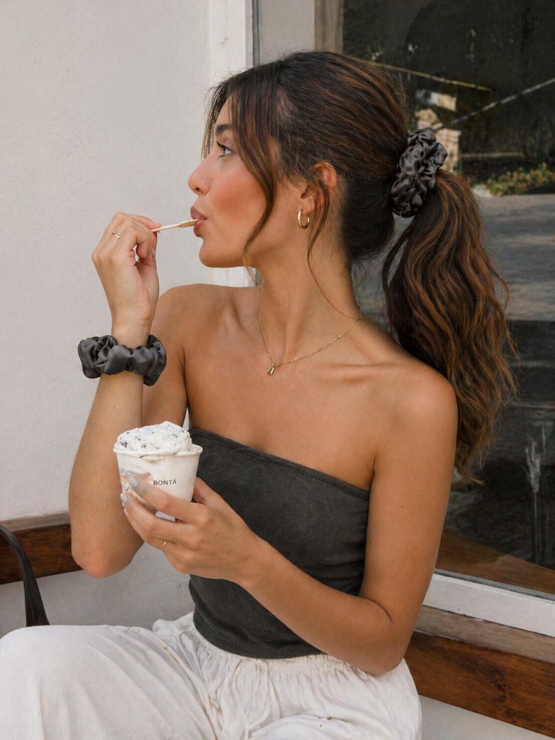 Silk Scrunchie Gift Duo | Obsidian Grey