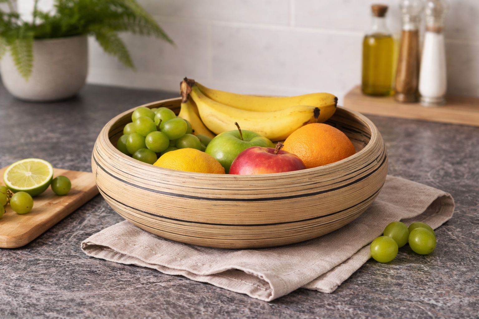 Artisan Spun Bamboo Bowl (Dark Natural)