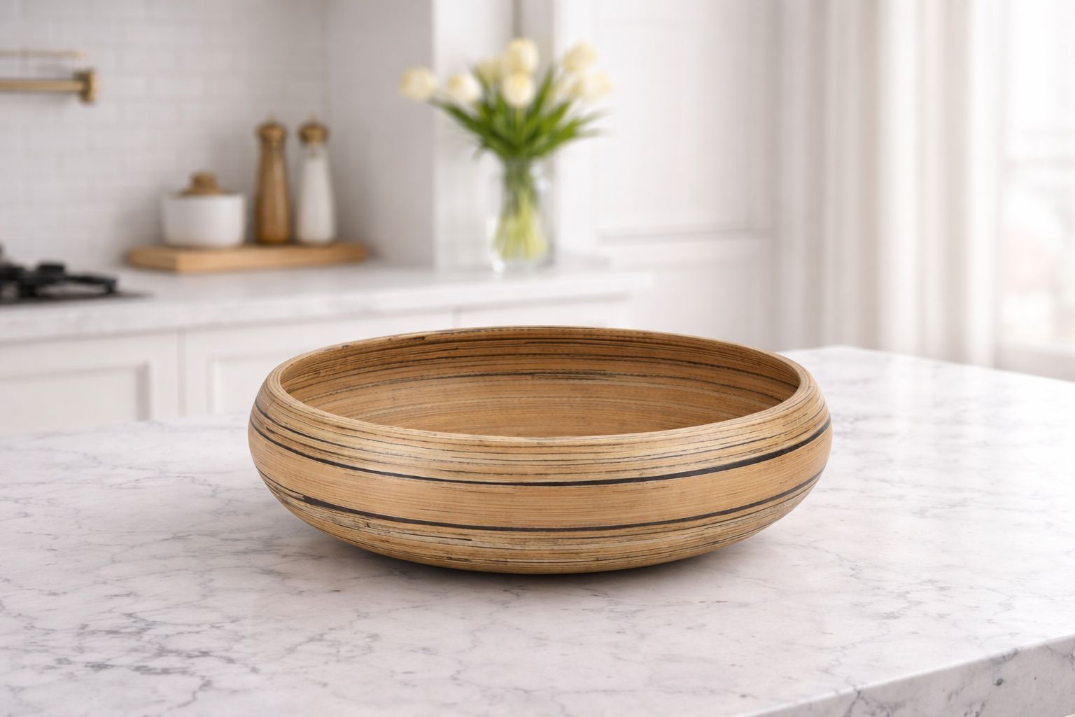 Artisan Spun Bamboo Bowl (Dark Natural)
