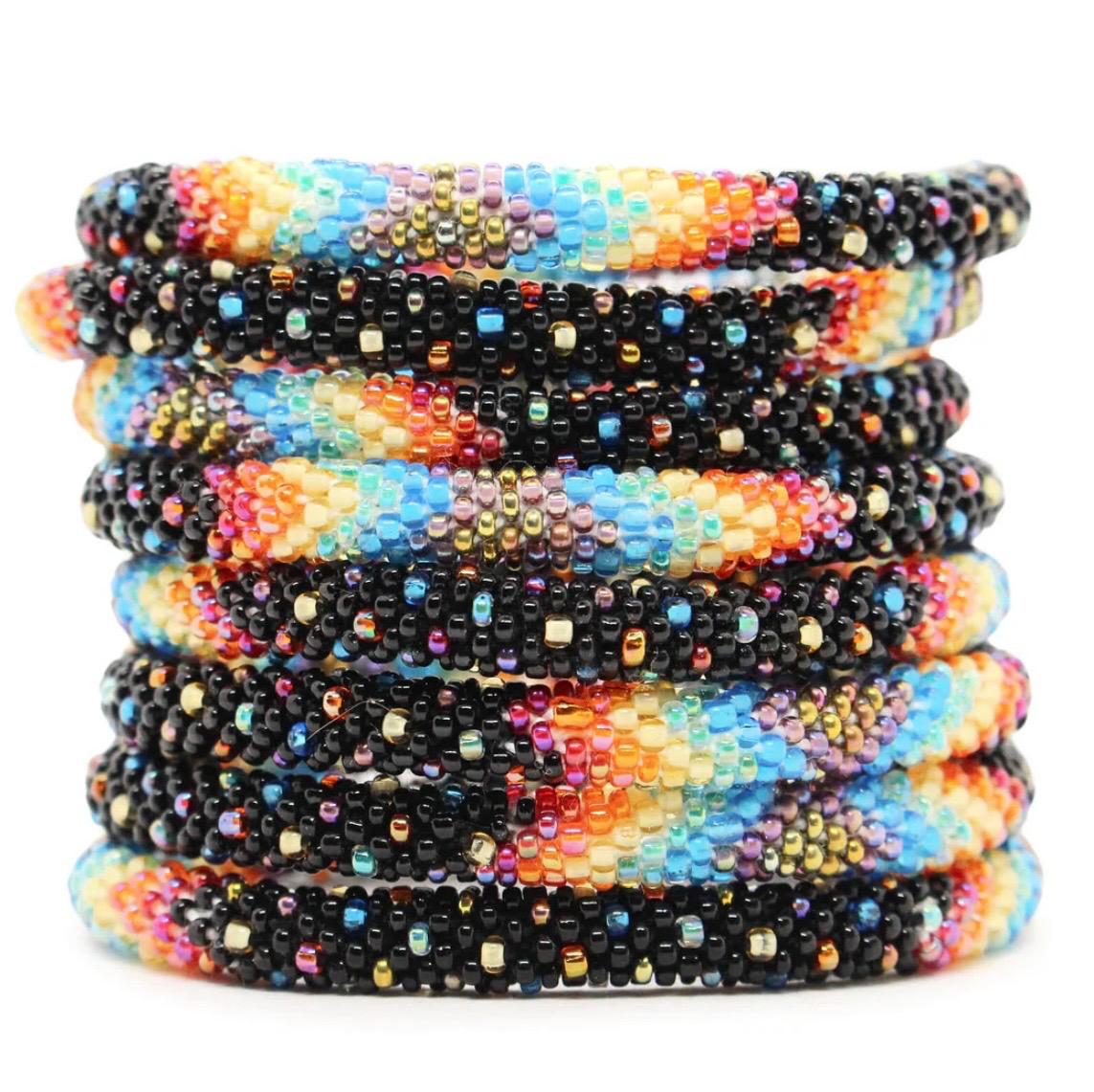 Handcrafted Glass Bead Bracelet Duo- FLAME PETALS