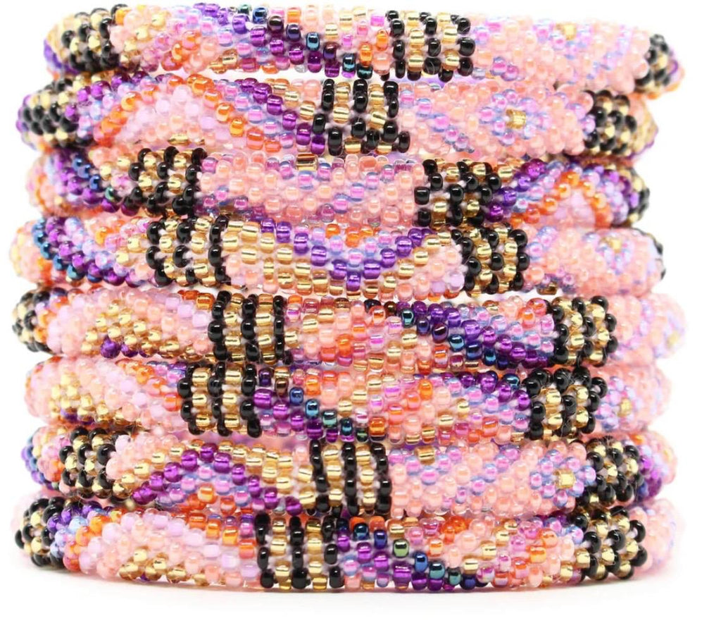 Handcrafted Glass Bead Bracelet - Golden Orchid