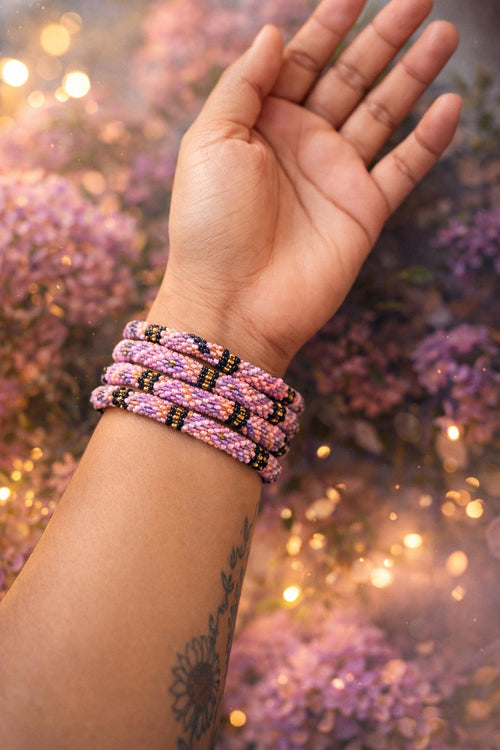 Handcrafted Glass Bead Bracelet - Golden Orchid