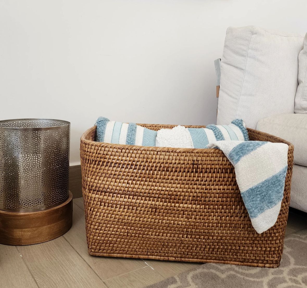 Hand-Woven Large Rattan Basket - Honey Brown