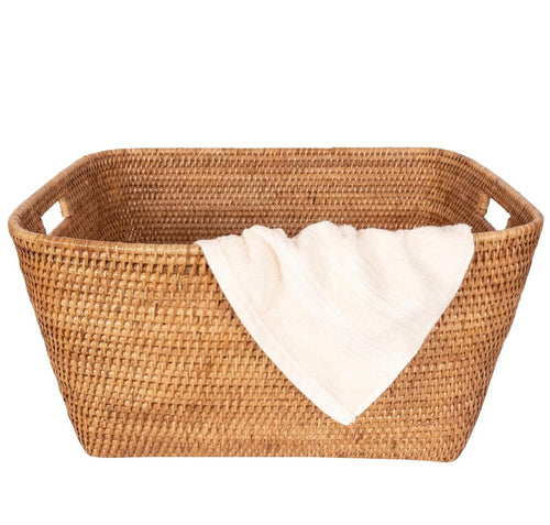 Hand-Woven Large Rattan Basket - Honey Brown