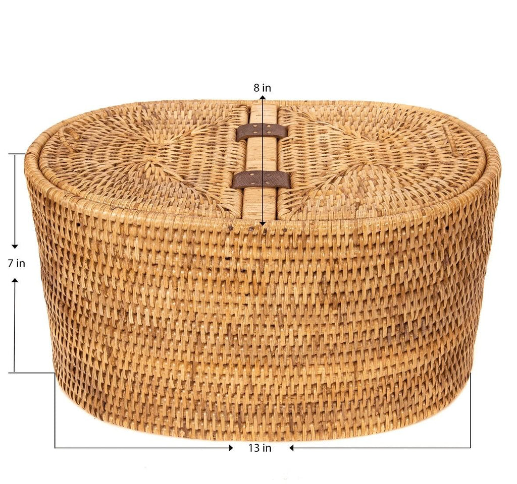 Honey Brown Rattan Oval Double Toilet Paper Box