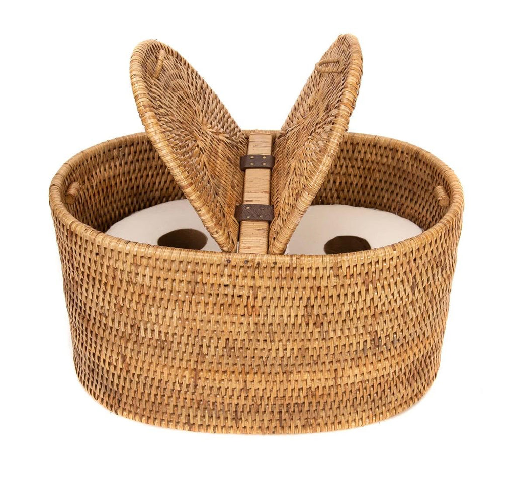 Honey Brown Rattan Oval Double Toilet Paper Box