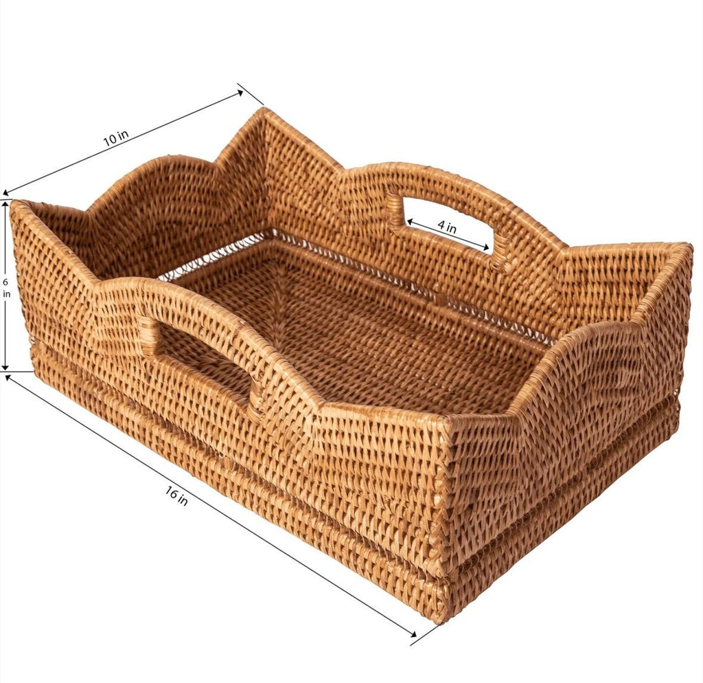 Honey Brown Wavy Edge Rattan Organizer Tray