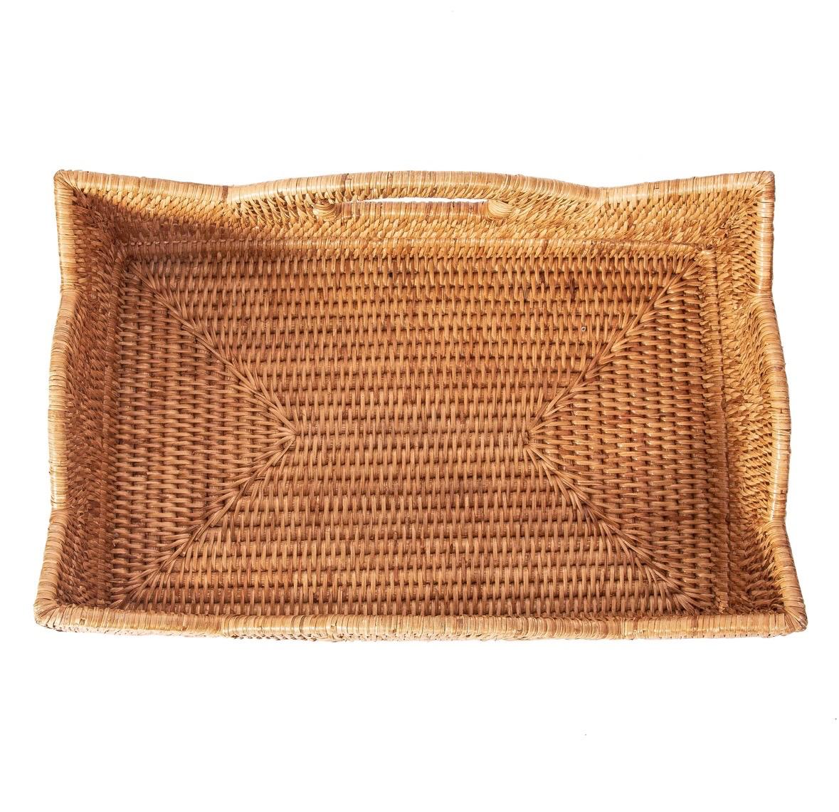 Honey Brown Wavy Edge Rattan Organizer Tray
