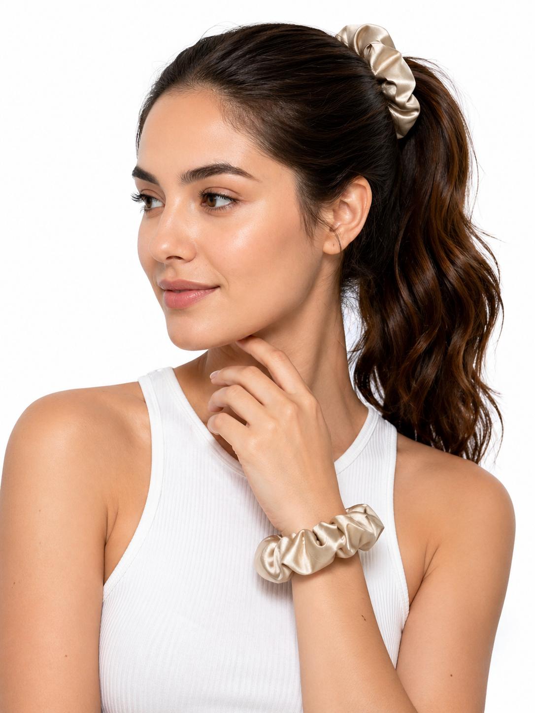 Silk Scrunchie Gift Duo | Light Khaki