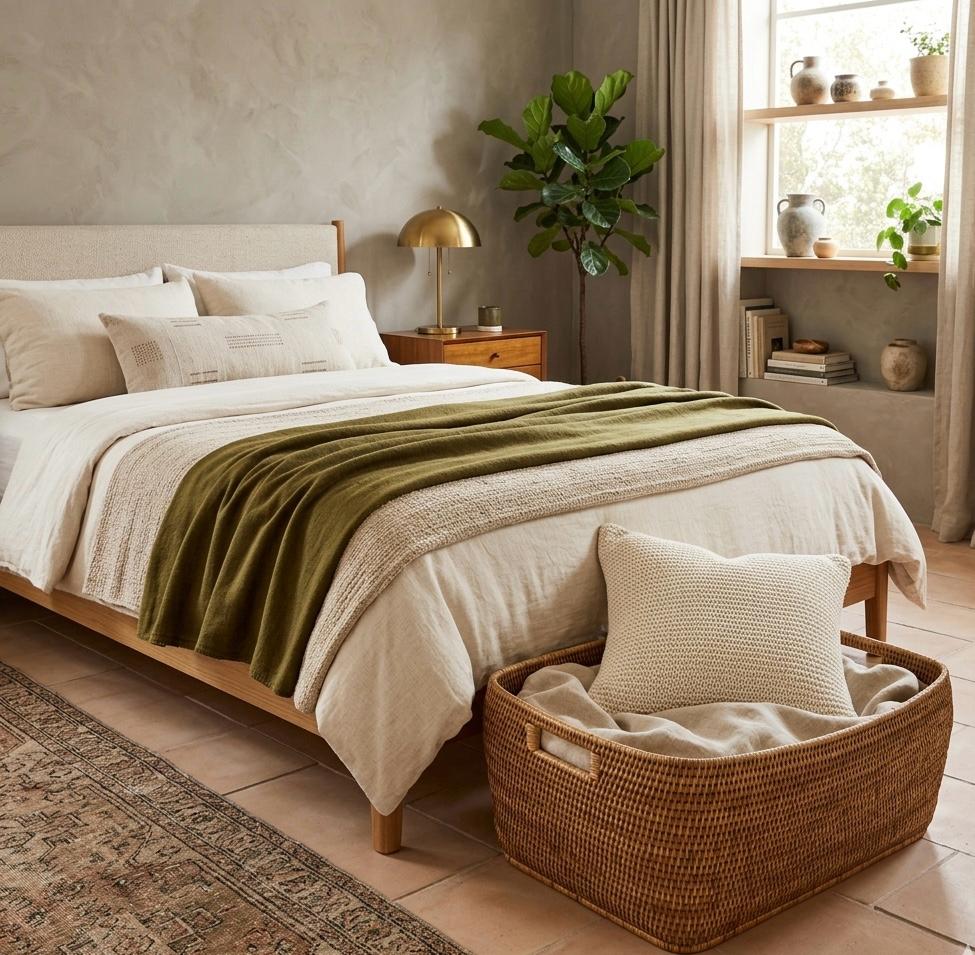 Hand-Woven Large Rattan Basket - Honey Brown