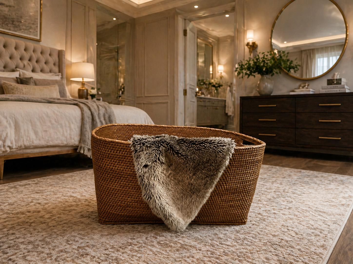 Hand-Woven Large Rattan Basket - Honey Brown
