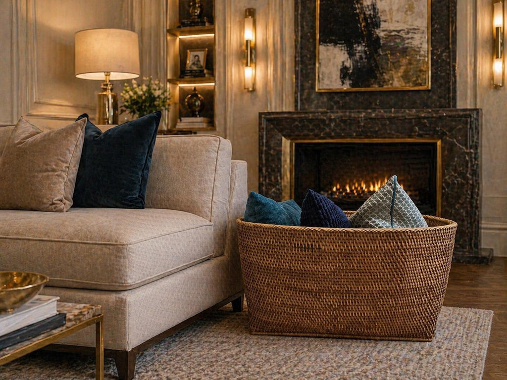 Hand-Woven Large Rattan Basket - Honey Brown