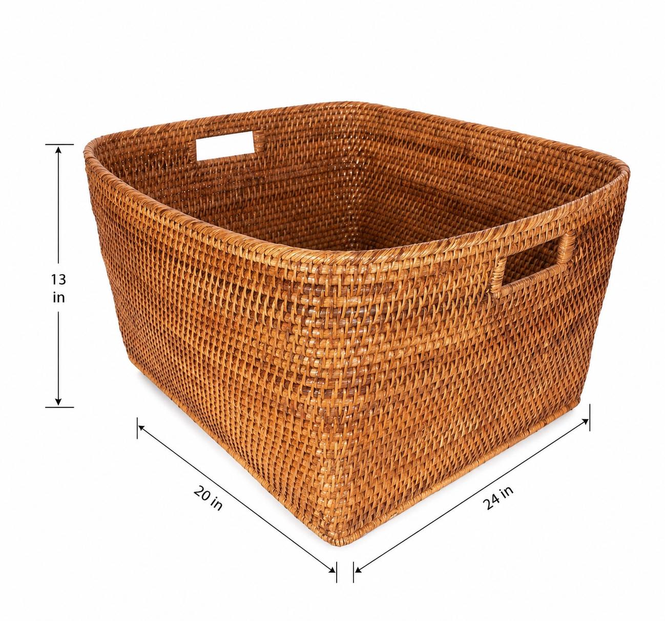 Hand-Woven Large Rattan Basket - Honey Brown