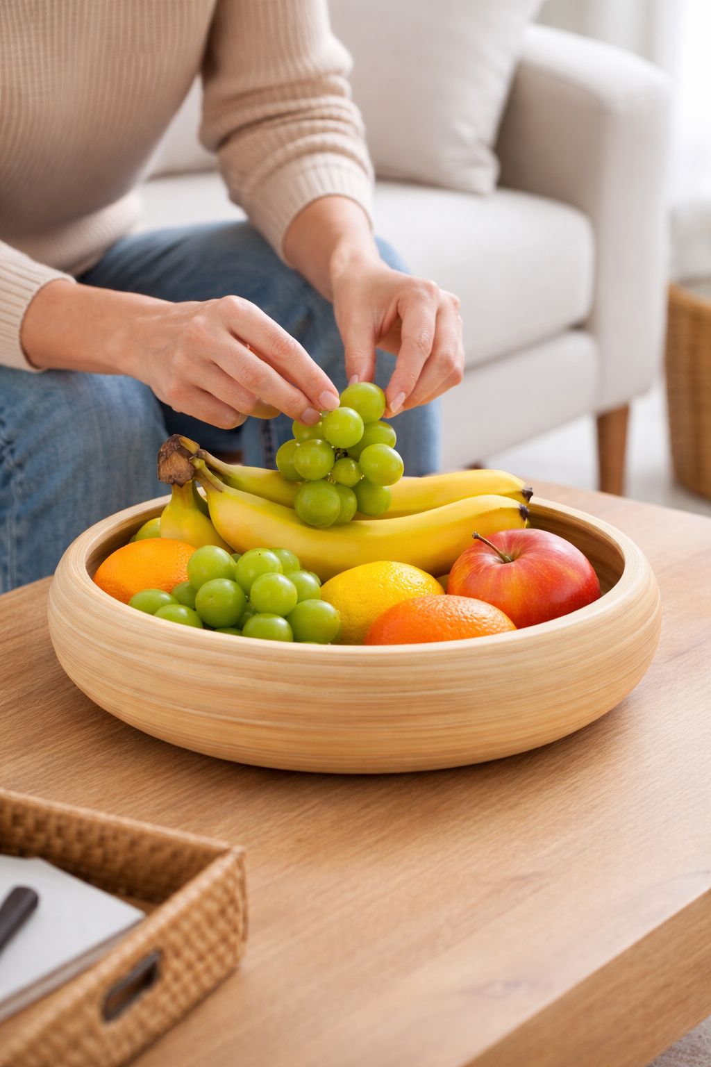 Artisan Spun Bamboo Fruit Bowl (Natural)