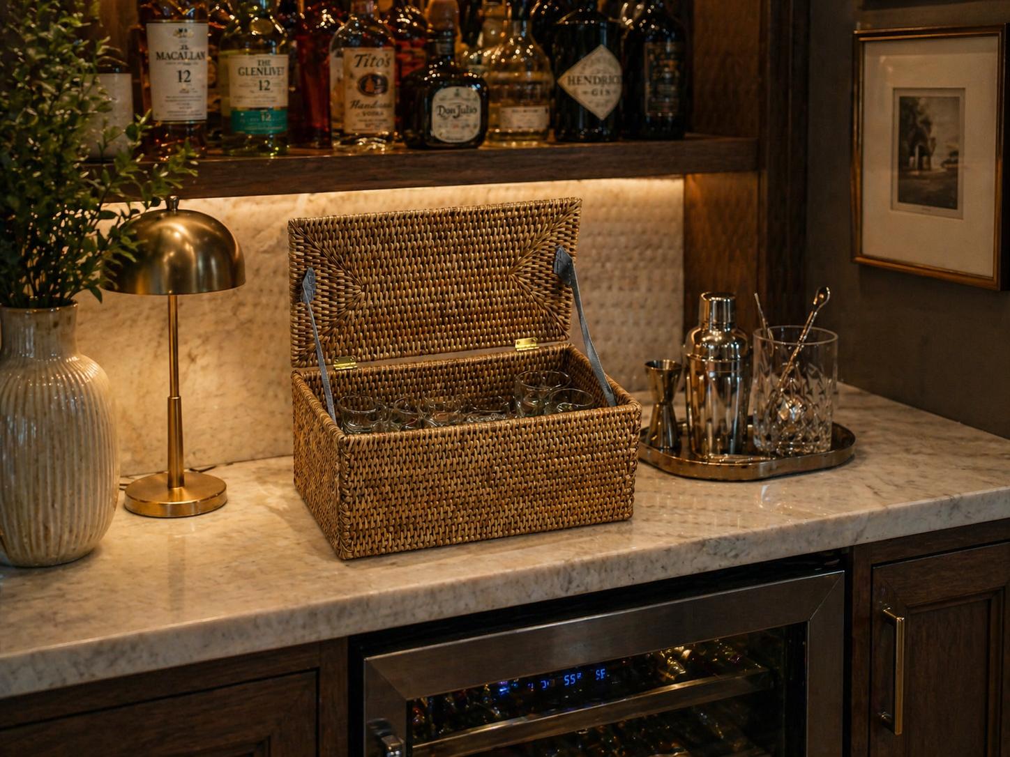Rattan Double-Roll Storage Chest