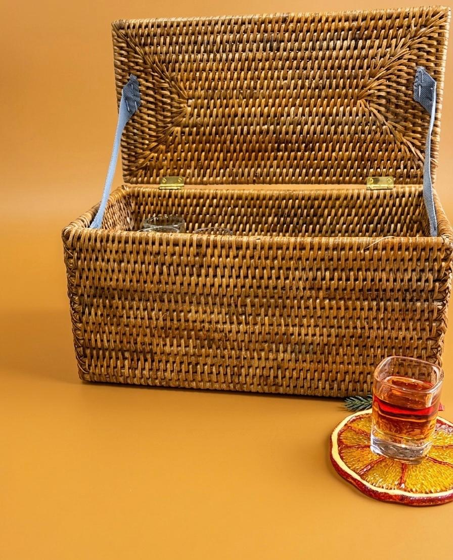 Rattan Double-Roll Storage Chest