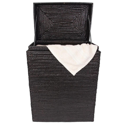 Black Rattan Laundry Hamper With Lid