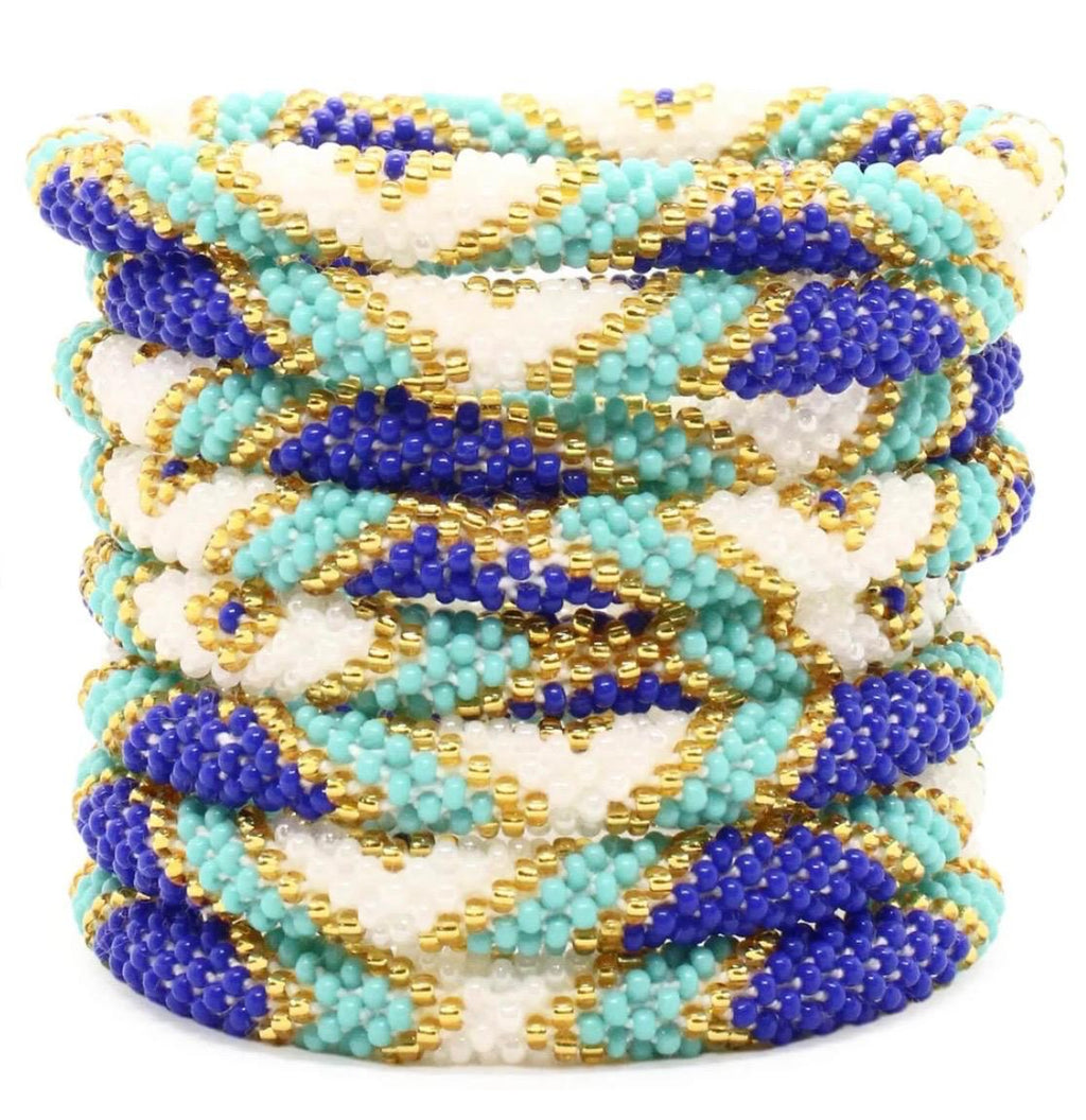 Handcrafted Glass Bead Bracelet - Royal Aqua Weave