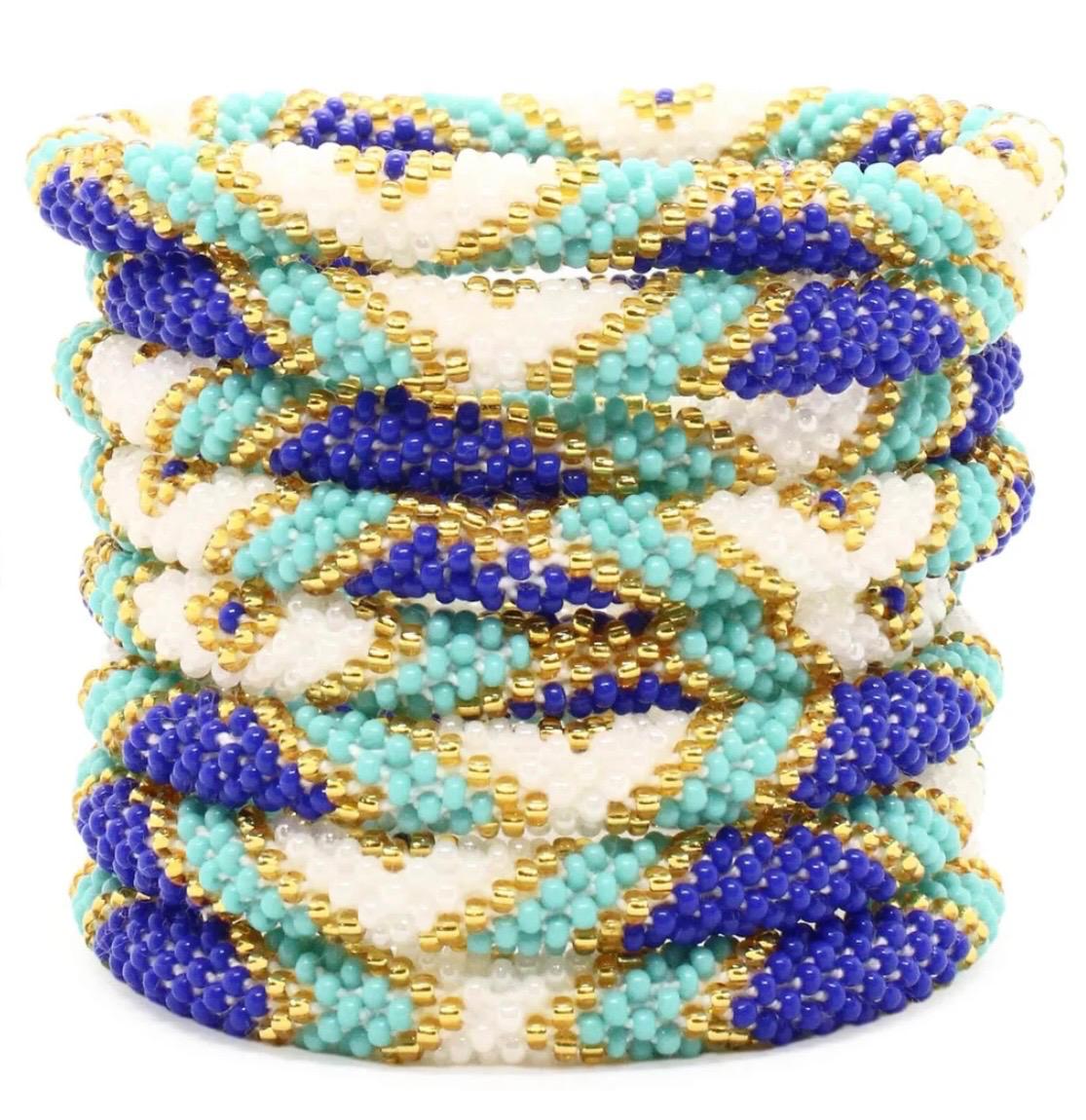 Handcrafted Glass Bead Bracelet - Royal Aqua Weave