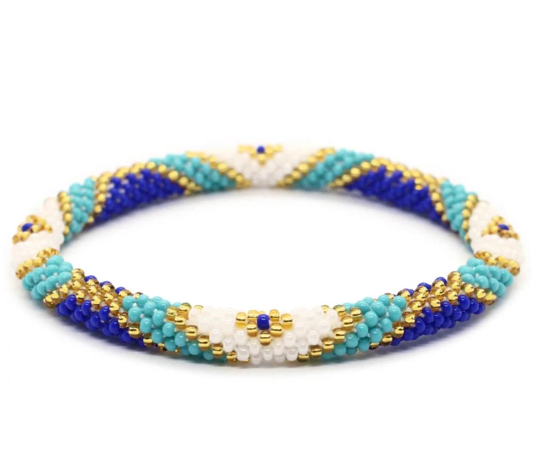 Handcrafted Glass Bead Bracelet - Royal Aqua Weave