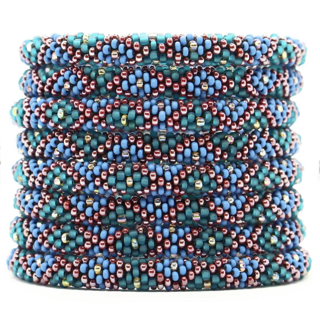 Handcrafted Glass Bead Bracelet Duo- SAPPHIRE MIST