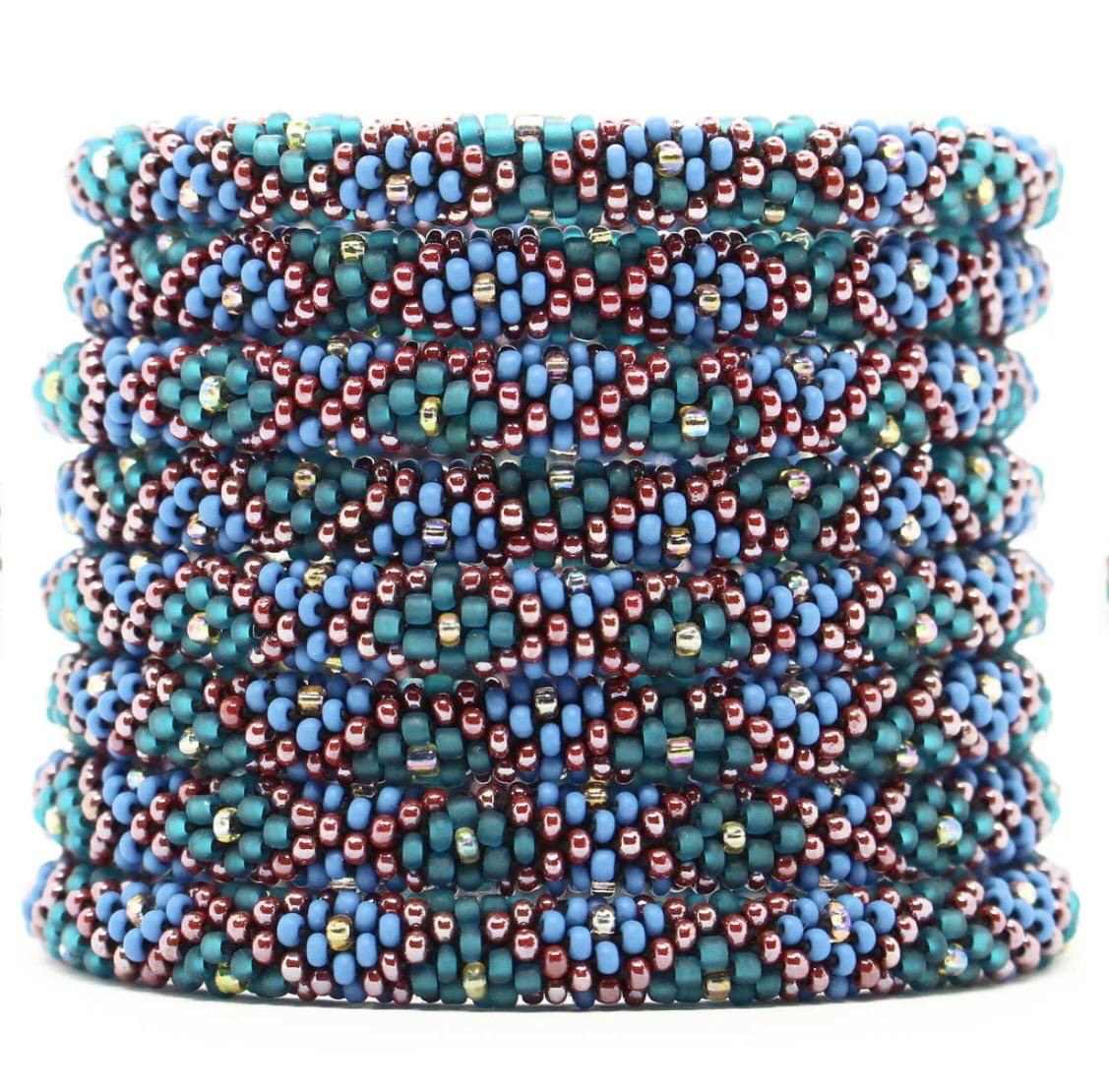 Handcrafted Glass Bead Bracelet Duo- SAPPHIRE MIST