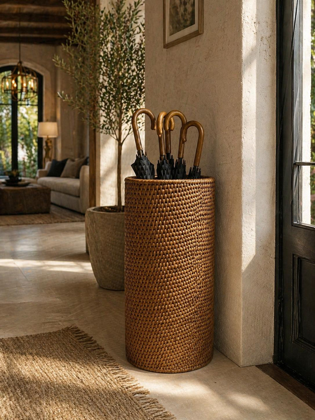 Handwoven Rattan Umbrella Stand (Natural)