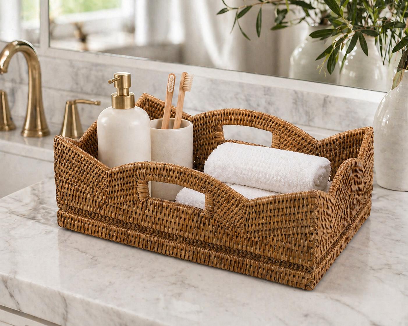 Honey Brown Wavy Edge Rattan Organizer Tray