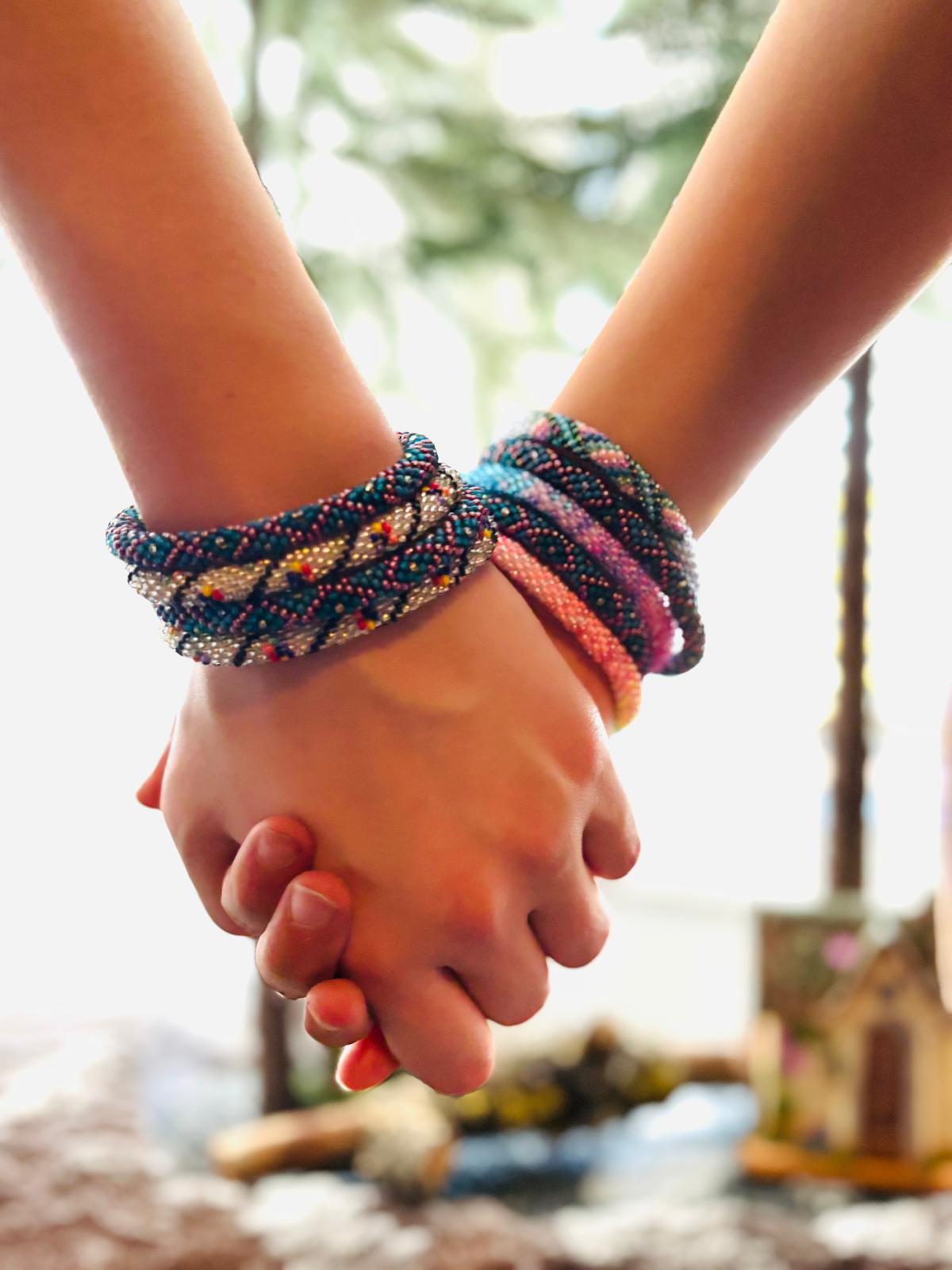Handcrafted Glass Bead Bracelet Duo- RAINBOW  VEIL 🌈 👰